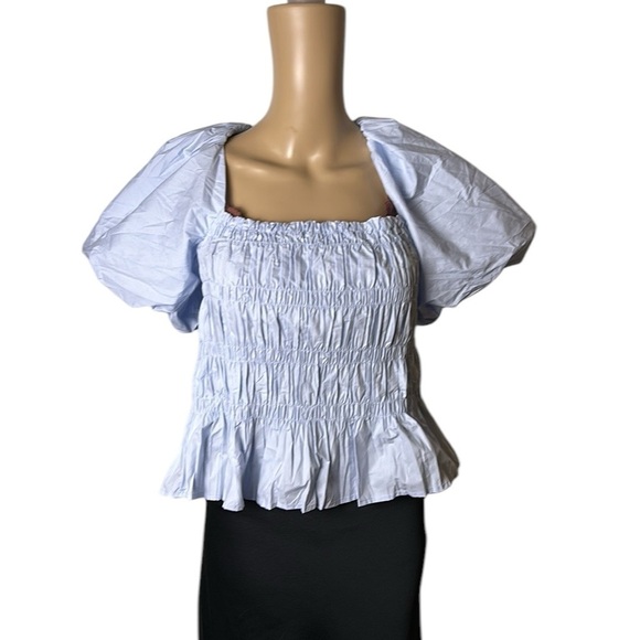 ASTR the Label,puffed sleeve peplum top,smocking,square neckline,Savina sz Small - Picture 3 of 17